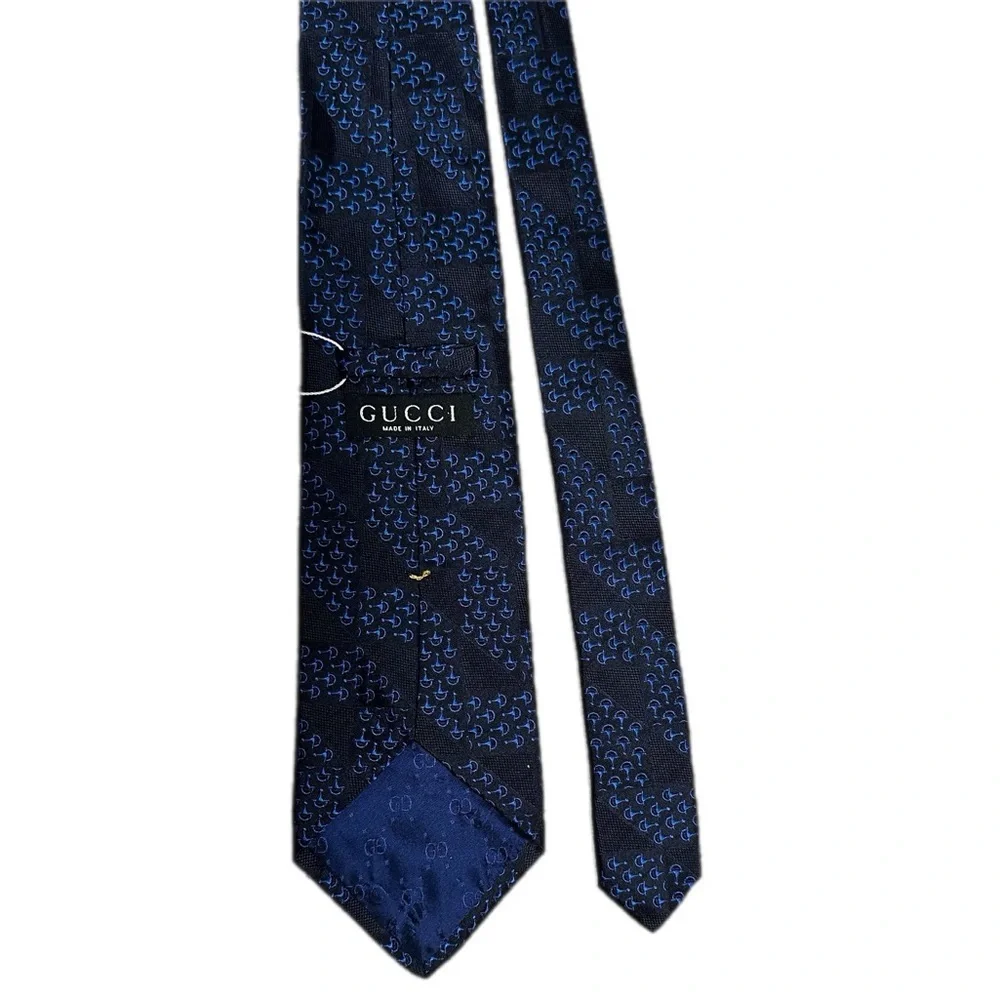 Gucci Made in Italy Navy Blue Micro-Pattern Silk Tie
